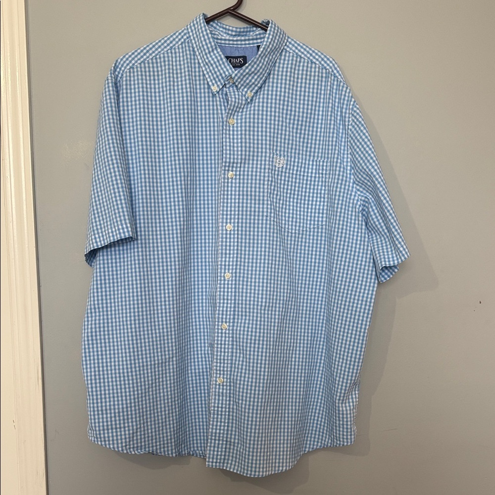 Chaps Blue Gingham Short Sleeve Shirt size 3XLT